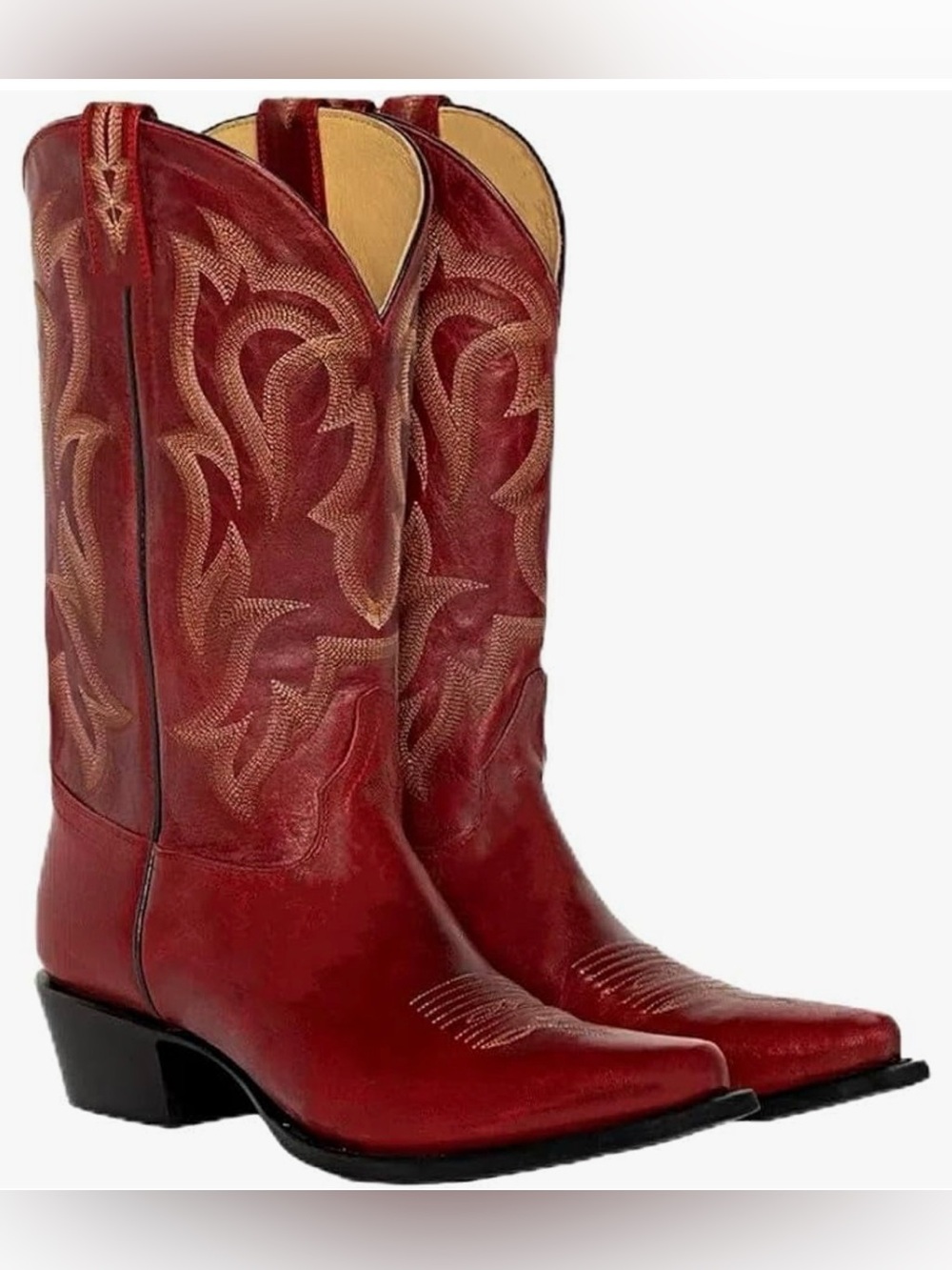 🆕 Womens Red Western Cowboy Cowgirl Ankle Boots Low Chunky Heels Square Toe 10